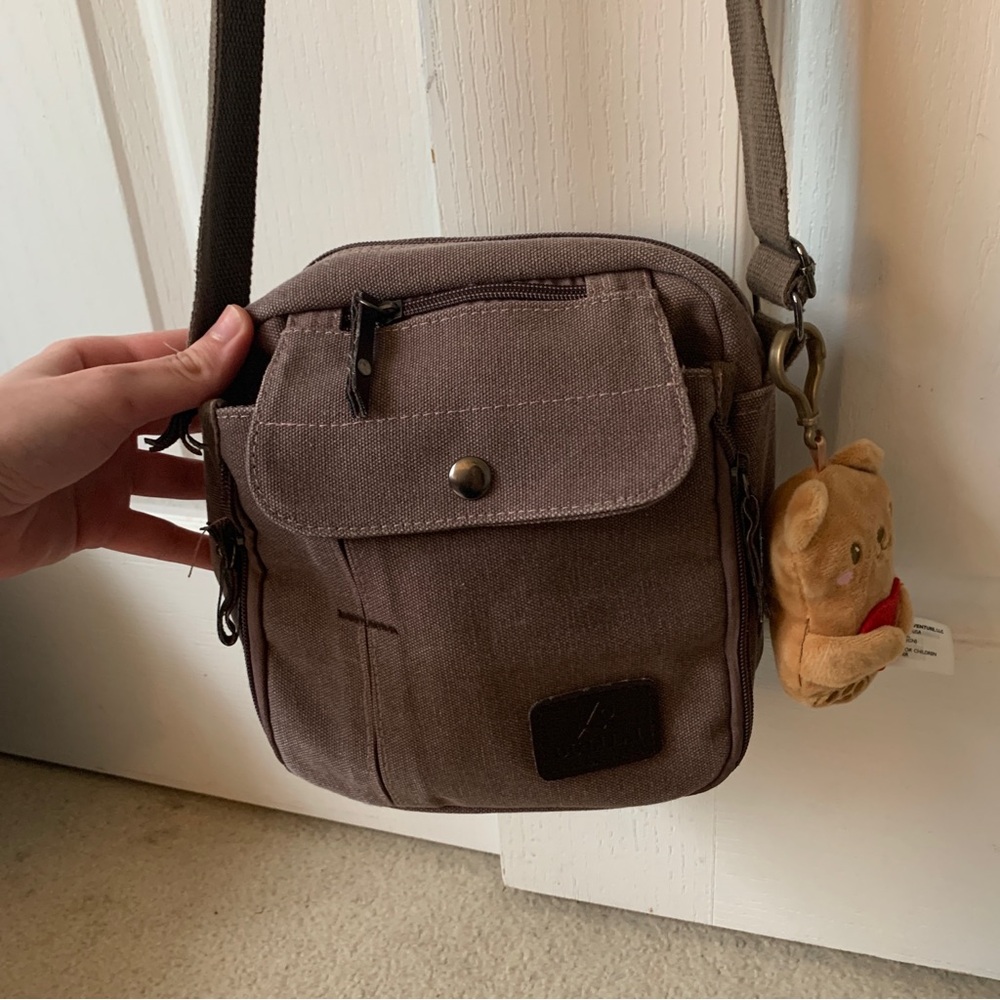 brown grunge gorpcore crossbody bag by oulilai w/ cutie keychain